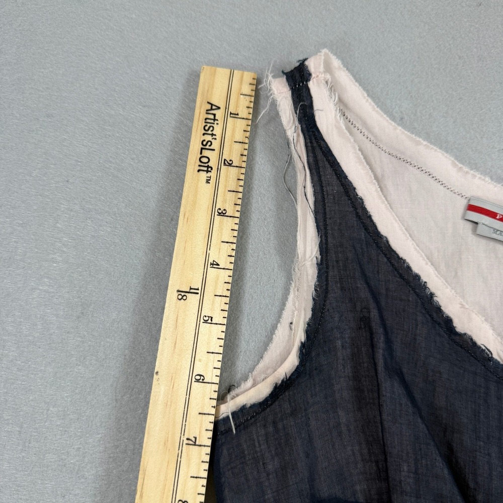 Prada Dress Women Navy Fits Small Sport Chambray Pleated Sleeveless Raw Hem Y2K - Picture 7 of 12
